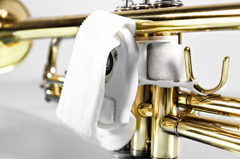White third-valve slide retainer installed beside the white Rota